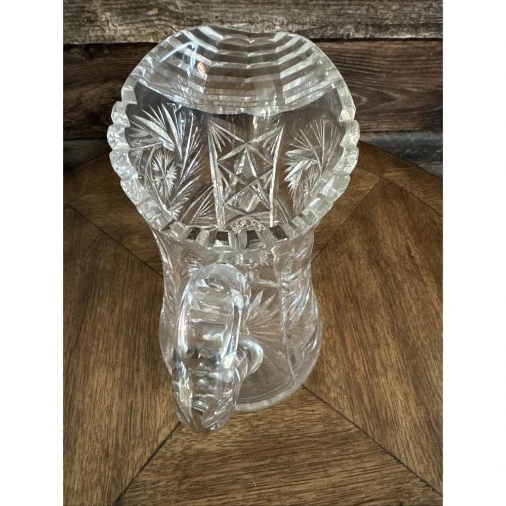 Antique American Brilliant Crystal Water Pitcher Pinwheel and Star of David Cuts